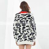 TWOTWINSTYLE Korean Patchwork PU Leather Women's Sweater Lapel Collar Long Sleeve Oversize thumbnail-7