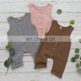Summer Toddler Baby Boys Overalls Rompers INS Linen Cotton Round Collar Sleeveless Blank Jumpsuit Kids Bodysuit Baby Rompers thumbnail-2