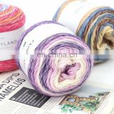 Cake rainbow yarn hand woven cotton acrylic wool blend yarn dyed gradient rendering rainbow yarn for crochet