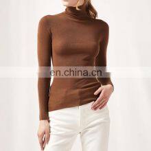 Women Seamless Knit Turtleneck 18 Gauge Worsted Merino Wool Thin Sweater Top thumbnail-2