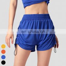 Quick Dry High Waist Side Drawstring Adjustable Ice Silk Running Sports Shorts Gym Fitness Yoga Pants Workout Shorts For Women