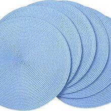 Round Braided Placemats Set of 6, 15'' Heat Resistant Washable Non-Slip Woven Table Mats for Dining Table Kitchen thumbnail-1