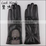 2016 New Style Fashion Lady Genuine Leather and Fabric Touchscreen Leather Gloves thumbnail-2