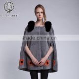 Fox Fur Decoration Cape Women's Fashion Poncho Sheep Fur Shawl Winter Windproof Cloak