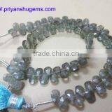 Moss Aqua 5*7 mm 47 ct Handmade Faceted Pear 6" Strand Length Natural Gemstones