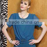 Round Collar Show Thin Short Sleeve Fashion Chiffon Blouse thumbnail-4