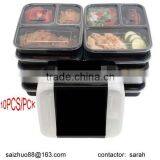 Stackable 3-compartment Microwaveable Safe Food Container ,10pcs per Pck With Paper Sleeve Wrap