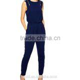 Sleeveless Round Neckline Zipper on Shoulder Fashional Women Long Jumpsuit thumbnail-5