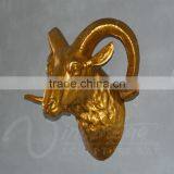 Hiagh Quality Crafts Life Fiberglass Golden Sheep Head Wall Hanging Statues for Home Decor thumbnail-4