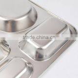 Stainless Steel Canteen Serving Tray /Dinner Fast Food Plate With 4 Compartments thumbnail-3