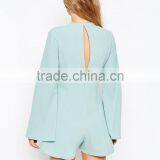 China Factory OEM ODM 2015 Hot Sale Customized Playsuit With Deep Plunge and Pussy Bow thumbnail-3