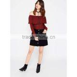 Guangzhou Clothing Long Sleeve off Shoulder Ruffle Knit Top Latest Saree Blouse Designs thumbnail-3