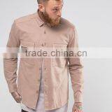 Latest Embroidered Logo Spread Collar Chest Pocket Long Sleeve Mens 100% Cotton Twill Comfort Fit Casual Plain Design Shirts thumbnail-1