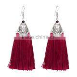 Bohemian Jewelry Vintage Alloy Cap Long Colorful Tassel Charms Earrings for Women thumbnail-2