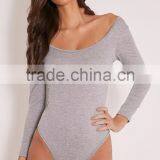 Custom Size One Piece Plain Jumpsuit Long Sleeve Basic Grey Scoop Neck Thong Bodysuit thumbnail-5
