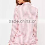MGOO Custom Pink Stripe Satin Pyjamas High Waist Women Sleepwearing Satin All Over Print Nightwear thumbnail-5