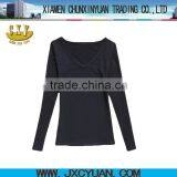 Black Ladies V-neck t Shirt Long Sleeve thumbnail-1