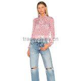 Polka Dot Printed Tie Neck Long Sleeve Women's Viscose Chiffon Shirt thumbnail-6