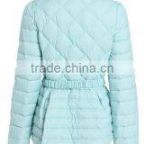 Womens Light Blue Slim Fit Button-up Down Jacket With Adjustable Elastic Belt thumbnail-3