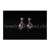 Pink heart 925 sterling silver earrings with AAA CZ in micropave setting in Rho plated IE1155