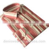 Spring autunm 100% linen red and white stripes casual long sleeves shirt for men