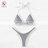 Contrast Piping Triangle High Leg Bikini Set 2017