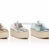 teen girls high heel thick heel platform shiny PU espadrilles height increasing shoes