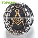 Topearl Jewelry Masonic Mason Gold-tone Oval Party Ring 316 Stainless Steel MER05-01 thumbnail-2