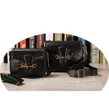 Horseshoe Buckle Bag Retro Cowhide Canvas One Shoulder Diagonal Saddle Bag Genuine Leather thumbnail-3