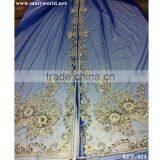 sky blue beaded net fabric for kaftan(KFT-024)