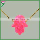 Fashion 11x13mm OP55 Gold Plating Sterling Silver Pink Synthetic Opal Hamsa Halskette thumbnail-2