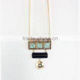 Exaggerated Necklace Jewelry 3 Square Linked Turquoise Handset Arts 2 Color Stone Pendant Necklaces thumbnail-4