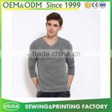 New design men's 65%cotton 35%polyester long sleeve v neck plain t shirt