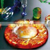 Round engrave pattern pate de verre custom glass tray