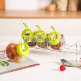 Set 4 Cheap Clear 6oz Glass Spice Jars With Decorative Lid in Metal Rack thumbnail-4