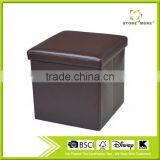 Brown Contemporary Faux Leather Storage Ottoman With Cover thumbnail-1