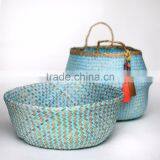 Blue Zigzag Seagrass Baskets/ Foldable Seagrass Laundry Basket thumbnail-4