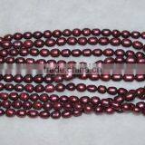 Real 7-8mm Wine-red Rice Shape Freshwater Pearl Strand thumbnail-1