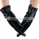 Women's Genuine Sheepskin Leather Winter Warm Simple Fashion Style Lined Gloves With Mink Fur Ball thumbnail-1