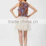 Woman Charming Lady Fashion White Midi Mesh Skirt With Golden Foil thumbnail-4