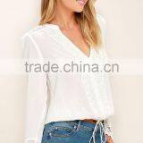 Long Sleeve Lace Trim Women Blouses and Tops New Design Sexy Saree Blouse thumbnail-3