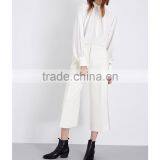 Wholesale Women Fashion Band Collar Long Sleeves White Pleated Silk Crepe De Chine Blouse(DQE0156T) thumbnail-2