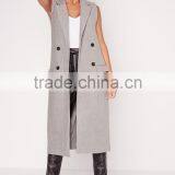 Women Fashion Double Breasted Sleeveless Wool Maxi Coat thumbnail-4