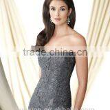 Grey Tulle Lace Beaded Mermaid Sleeveless Mother Bridesmaid Dress 2015 thumbnail-2