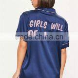 MGOO 2017 New Arrival Custom Satin Silk Pyjamas Logo Embroidered Back Long Sleeves Sleepwear Sets Ladies thumbnail-2