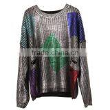 M1134 Runwaylover 2016 Latest Design Fashion Ladies Geometric Pattern Golden Gilding Loose Knitted Loose Sweater thumbnail-2