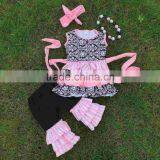 WHOLESALE Girls-boutique-remake-clothing-sets Girls Ruffle Capri Sets Girls Damask Rose Capri Sets With Necklace and Headband thumbnail-1