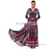 Hot Selling Big Flap Printed Long Sexy Women Chiffon Dress thumbnail-2