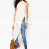 Moda Asymmetric Hem Ropa Mujer Algodon T-shirt in Split thumbnail-1