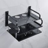 Black Medium Three-layer Aluminum STB Rack Router Wall Mounted Telephone TV STB Rack thumbnail-2